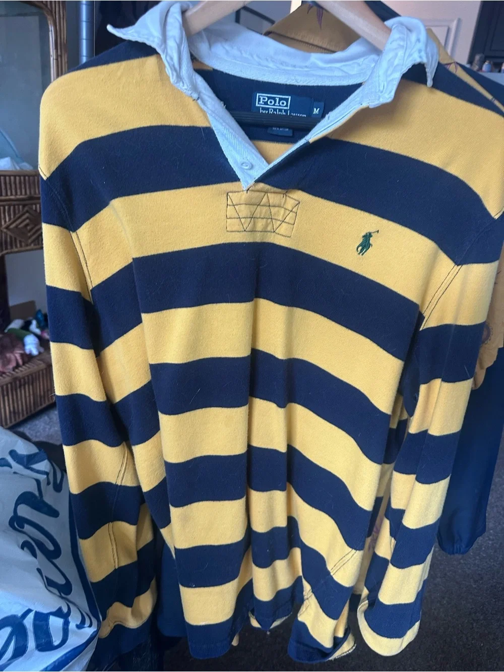 Ralph Lauren Yellow and Navy Striped Rugby Polo